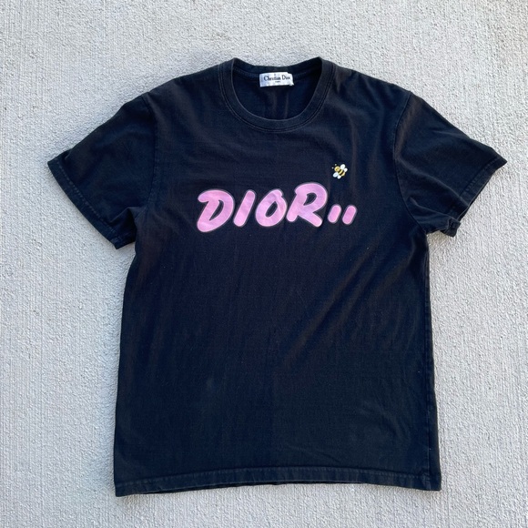 Dior Tops - Christian Dior Pink Logo Graphic Shirt Bee Detail Y2K Vintage Dior Tee Galliano